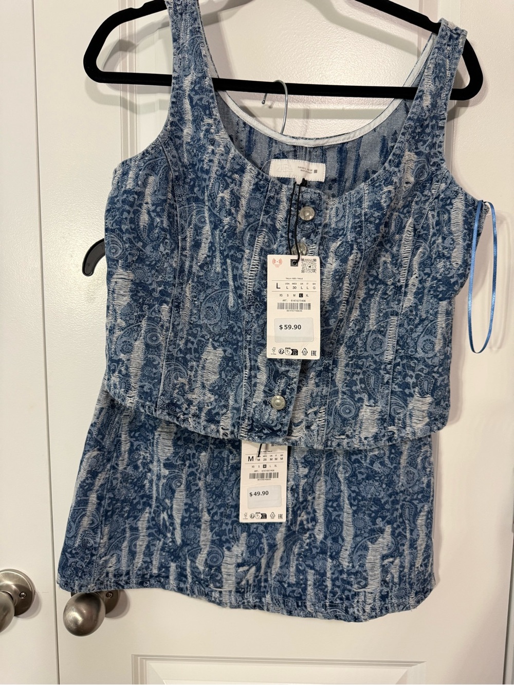 Zara SET Blue Printed Button Front Tank Top